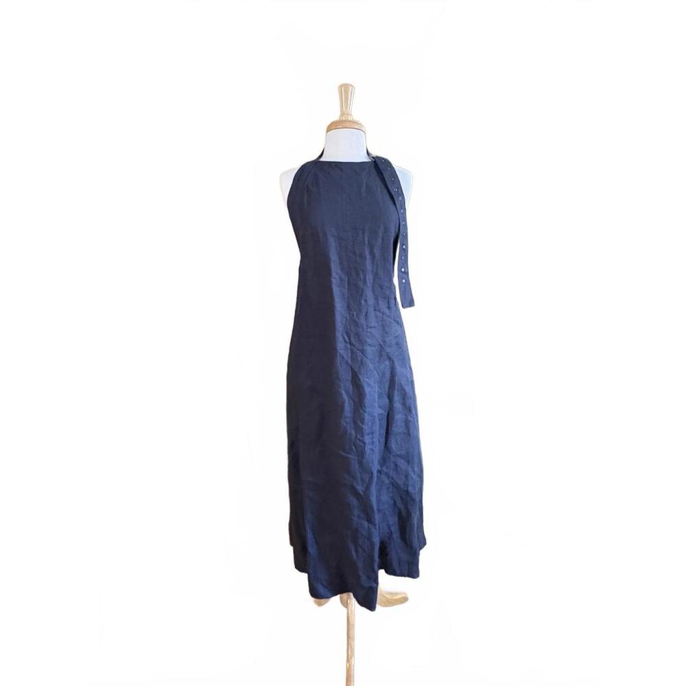 ZARA Gray Halter Linen Open Back Dress - Small